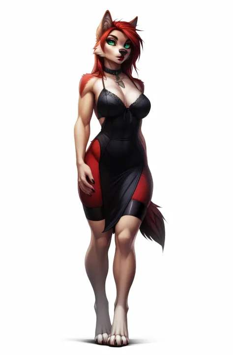 uploaded on e621, (by Wildering, by Koul, by fluff-kevlar, by aycee), solo, female wolf, wolf ears, neck tuft, hip tuft, leg tuft, wolf tail, ((black sclera, green eyes)), (sexy card dealer outfit), ((full-body portrait)), (masterpiece), (best quality), (a...