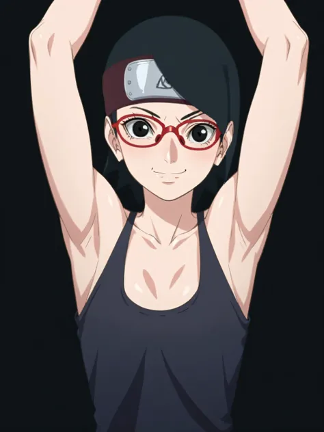 score_9, score_8_up, score_7_up, source_anime, sarada uchiha, short hair, black hair, black eyes, red-framed eyewear, glasses, s...