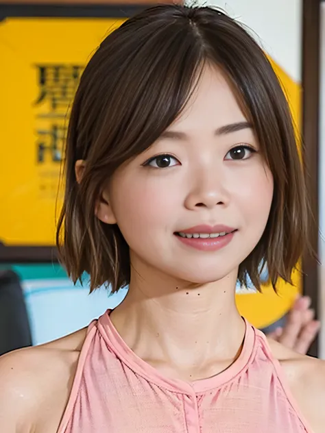 very cute and beautiful girl,(Very detailed美しい顔),(Pink leotard:1.2),Sleeveless,(Captivating smile:1.2),blush,((Bob Hair:1.2)).Black Hair,View your audience, (Highest quality,masterpiece),Absurd,High resolution,Very detailedな,Very detailed,32K,8k resolution...