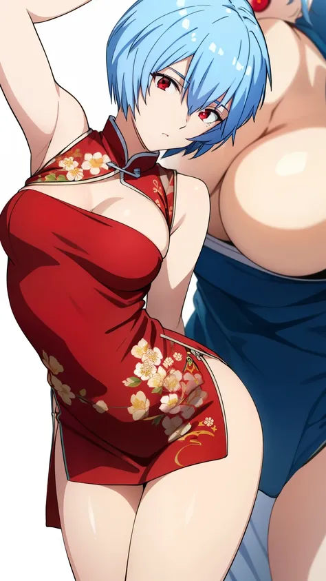 reiayanami, rei ayanami, (ayanami rei:1.2), blue hair, short hair, (red eyes:1.3), Medium breast,
BREAK (Floral chinese dress, earring, thighs), 
BREAK (masterpiece:1.2), best quality, high resolution, unity 8k wallpaper, (illustration:0.8), (beautiful det...