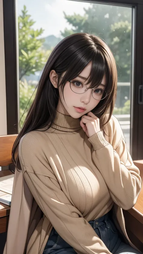 (最高qualityのディテール)、Realistic、8K Ultra HD、High resolution、(One Girl:1.2),(Glasses、Fatal Beauty,Attractive beauty) ,(A supple and powerful physique),(Sensual charm),(Glasses、Mysterious charm:1.1),(Big Breasts、Captivating silhouette),The 超detailedな、高qualityのテク...