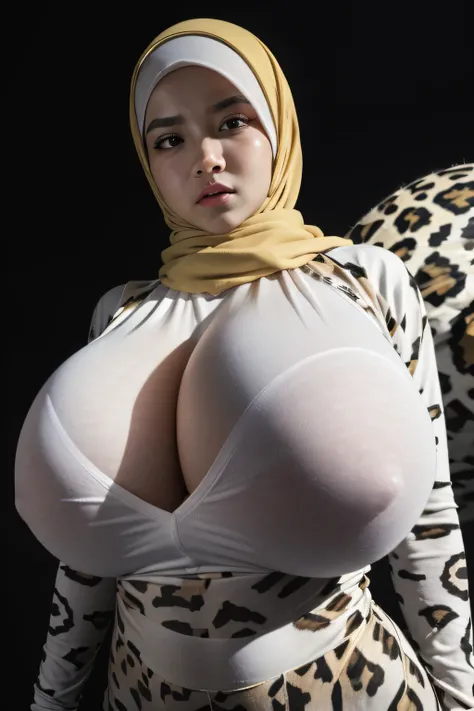 Jumbo (Singlet), Chubby adorable, 1 girl, (face to face), 10 years old, baby face, angry face expression, half body portrait, (face details: 1), (eye details: 1), ((big breasts)). wearing transparent transparency soft long shirt, hijab, .. Cute posed. prop...