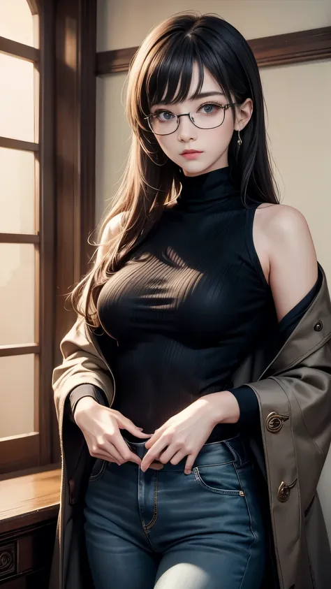 (最高qualityのディテール)、Realistic、8K Ultra HD、High resolution、(One Girl:1.2),(Fatal Beauty,Attractive beauty) ,(Glasses、Mysterious charm:1.1),(Big Breasts、Captivating silhouette),The 超detailedな、高qualityのテクスチャ、複雑なdetailed、detailed、非常にdetailedなCG、高qualityの影、detail...