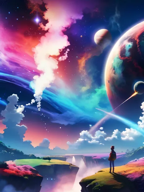 Dreamy anime scenery, Multicolored space smoke