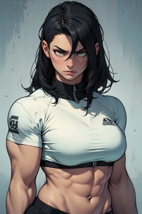 muscular girl muscular girl muscular girl breasts breasts breasts thick thick thick sad sad sad black hair yellow eyes pale skin 