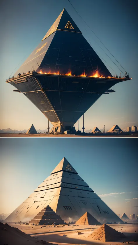 Lucid dreaming?, apocalyptic, wave after wave of  military style open belly transport helicopters, each helicopter is carrying a very large metallic pyramid roughly 33% of the helicopters size, each of these pyramids  is suspended by three massive semi fle...