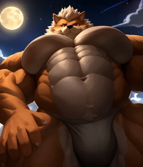 PRO competitive bodybuilder, nj5furry, (Arcanine, 16 years old, massive, huge, muscular, Gigachad), Arcanine, YOUNG FACE, TEEN, ((extremely realistic shadows, masterpiece, extremely detailed, photorealistic)), kemono, looking at the viewer, ((FRONT)), murd...