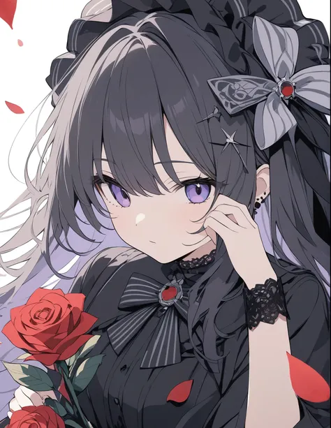 High resolution, Attention to detail, high quality, High resolution, 最high quality, 4K, 8k, Awards、BREAK、Gothic、Gothic Lolita、BREAK、Rose petals fall、Mysterious artwork、Flat color