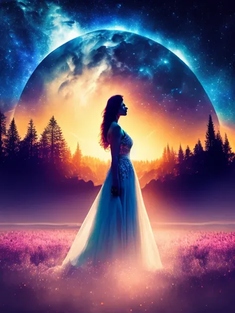 The Cosmic Echoes, Quiet Moments, Quiet Dawn, Journey Into Space, Mystical Dreamer, Astral Traveling, Inner Beauty, Starlight and You, Space Princess, Floating Through Space, Silhouettes, Night Flower, Visions of a New World (Phase I), ((masterpiece, best ...