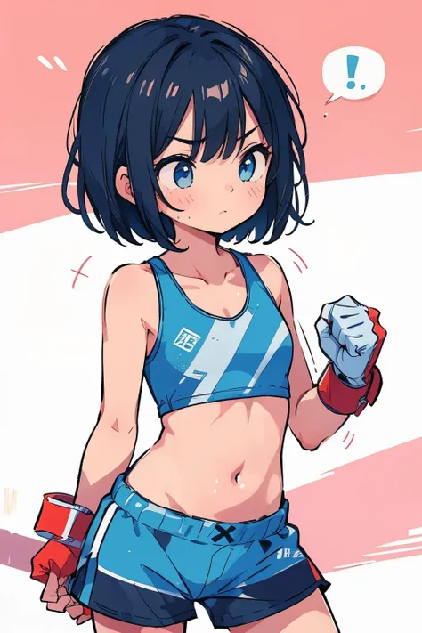 (boxing:1.3)、middle School girls、belly button、cool、Shorts、Shortcuts、Serious expression、strong、(Closed Mouth:1.1)