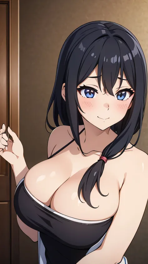 (((masterpiece))),fuyumi itadori, Anime girl characters, 1girl, solo, looking at viewer, medium hair, cleavage, closed mouth, collarbone,Naked, tall girl, horny, big ass, beautiful face,Charming,  anime visual of a cute girl, screenshot from the anime film...