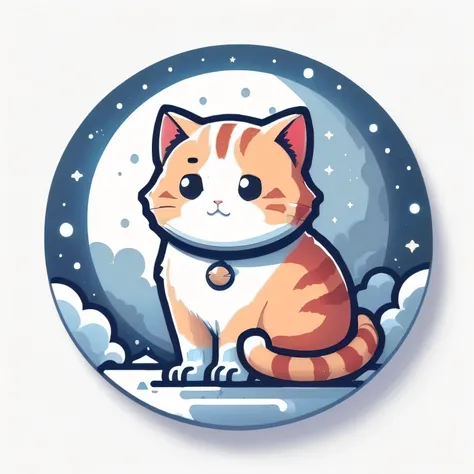 A cat sits in the snow in front of a full moon, Cat Design, Space Cat, Telegram Stickers design, cute cat, Space Cat, Sticker illustration, astronaut cat, Telegram Stickers, Cute and detailed digital art, Cat themed logo, cute cat, Cute digital art, Anime ...