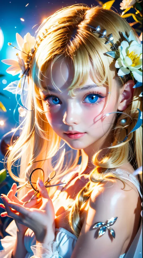 Completely naked、White Background,Upper body close-up、 Shiny, Firm, glowing skin, Bangs between the eyes, Beautiful luster, Platinum Blonde Hair, Twin tails, eyeliner, A very beautiful and innocent 15-year-old girl, High resolution big beautiful light blue...