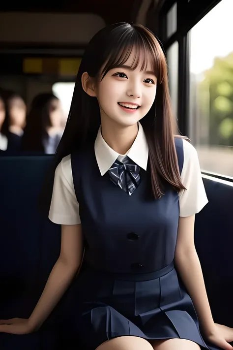 (highest quality, masterpiece, high resolution:1.2), 4K, (Photo quality detailed cute face: 1.4), (Giorgione painting style: 0.8), geometry, (14 yo cute girly Japanese girl is seated and looking ME up in a train crowded with succubi: 1.4), Laughing cutely,...