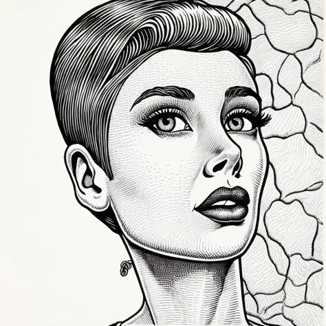 in basilwolverton style color line art
hand drawn illustration of a audrey hepburn (actress)  in basilwolverton style, parody
wi...