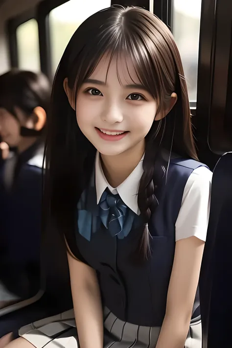 (highest quality, masterpiece, high resolution:1.2), 4K, (Photo quality detailed cute face: 1.4), (Giorgione painting style: 0.8), geometry, (14 yo cute girly Japanese girls are seated and looking ME up in a train crowded with succubi: 1.4), (A special sea...