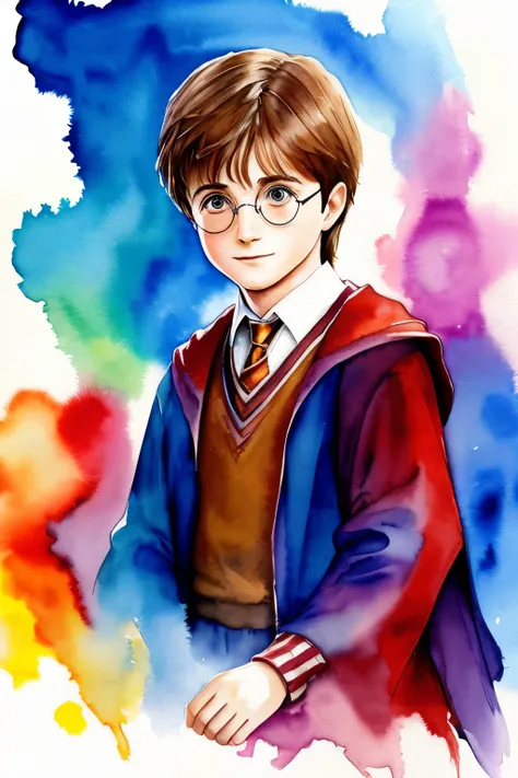 watercolor painting of harry potter 17 years old vibrant colors dynamic 