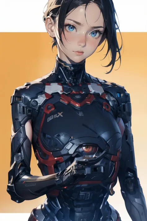 scenery、rain、1 girl、solo、Moderate bust、Upper Body、Face close-up、ruanyi0152、(Yellow background)、ruanyi0238、cable、Machinery Parts、skeleton、Spine、X-ray、Black Hair、short hair、whole body、Highest quality、masterpiece、High resolution、Dynamic pose、Ready your gun?、O...