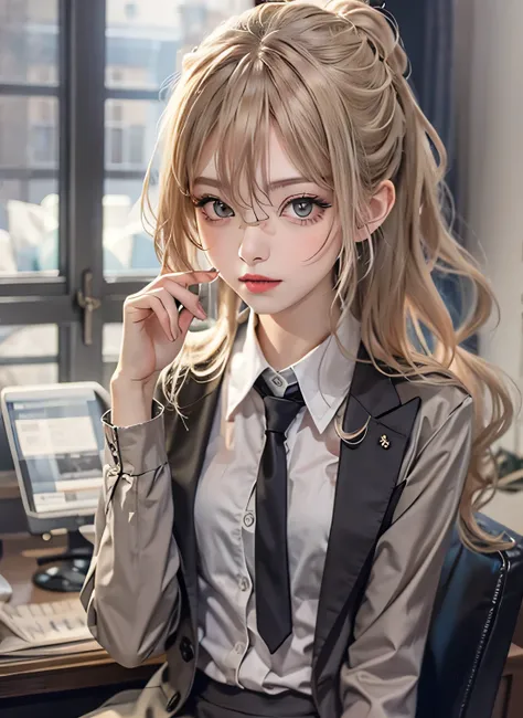 Secretary of the Dark Chancellor Chehekl, female, female, office girl,  High paying job, full body shot, Her clothes have the brand name K on them. full body photo, High level image quality、8k、real live action、original photo、top quality、masterpiece, high r...
