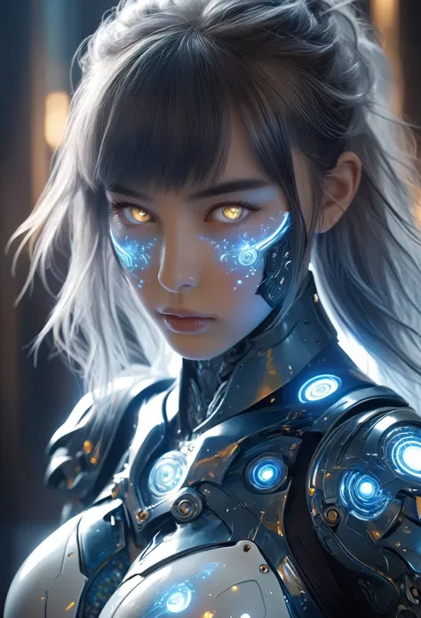 (Best Quality, 4K, 8K, High Resolution, Masterpiece: 1.2), (Super Detailed, Realistic, Photorealistic:1.37), A woman in futuristic clothing, Trending on cgstation, Trending on cgstation, (Portrait of a girl in the Knights of the Zodiac:1.4), blunt bangs, C...