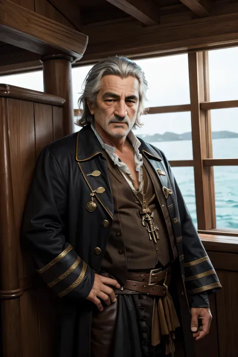 Captain of the pirate ship, Robert De Niro&#39;s face, в золоте, богатый, седой 