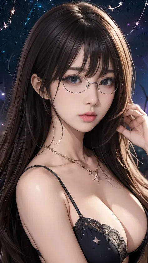 (最高qualityのディテール)、Realistic、8K Ultra HD、High resolution、(One Girl:1.2),(Glasses、Fatal Beauty,Attractive beauty) ,(A supple and powerful physique),(Sensual charm),(Mysterious charm:1.1),(Big Breasts、Captivating silhouette),The 超detailedな、高qualityのテクスチャ、複雑なd...