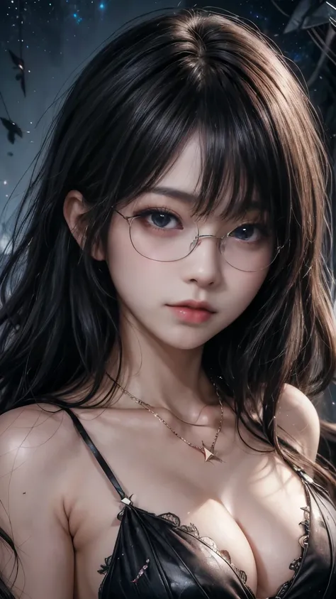 (最高qualityのディテール)、Realistic、8K Ultra HD、High resolution、(One Girl:1.2),(Glasses、Fatal Beauty,Attractive beauty) ,(A supple and powerful physique),(Sensual charm),(Mysterious charm:1.1),(Big Breasts、Captivating silhouette),The 超detailedな、高qualityのテクスチャ、複雑なd...