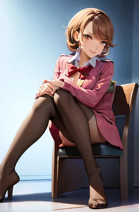 (((ultra-ditailed))),a high school girl with brown hair and brown eyes is wearing a uniform、e cup breasts,slender limbs,sitting ...