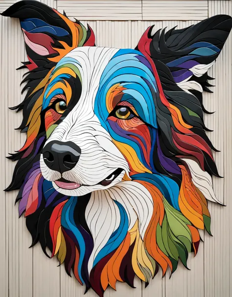 (Border Collie Dog ),(Best pose),(Best Angle), (Better Representation), Eduardo Cobra quilting ,Multidimensional geometric wall portrait, Until then, Little,Jan 08k, beautiful, Coloring,