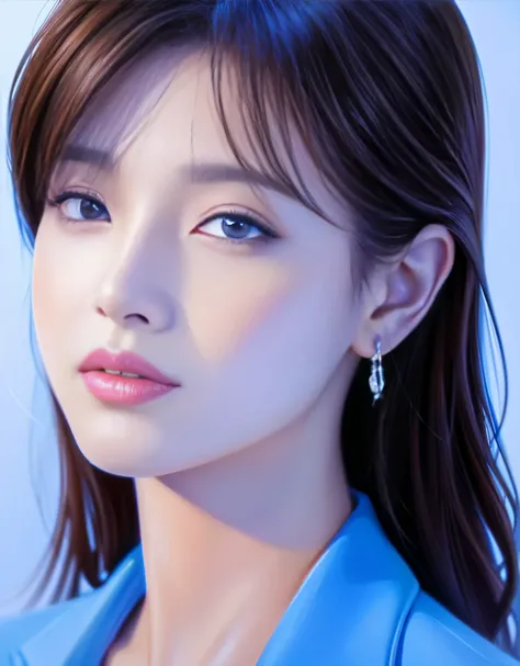 Close up portrait of woman in blue suit and white shirt, Elegant digital art, High-quality portraits, Shiny digital painting, Digital Art Images, Beautiful digital art, Elegant digital painting, Portrait of a female idol in Japan, Beautiful digital paintin...