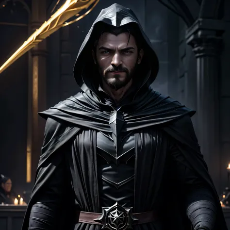 of the highest quality、masterpiece、8k、realist、超High resolution、very delicate and beautiful、High resolution、cinema lighting、Mid-range shot、portrait、((Perfect male body:1.6))、Opposition、Looking at the audience、(( (The Dark Wizard from Another World:1.3)、blac...