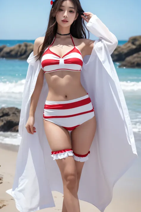 Bikini　青Bikini　Seaside Light Black Under Eyes　lips red　White Face　Sexy Woman