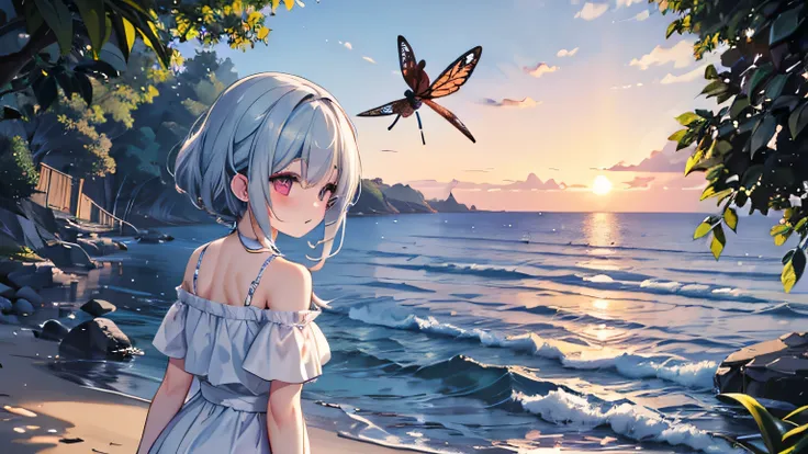 Sun, dragonfly, sea, uninhabited