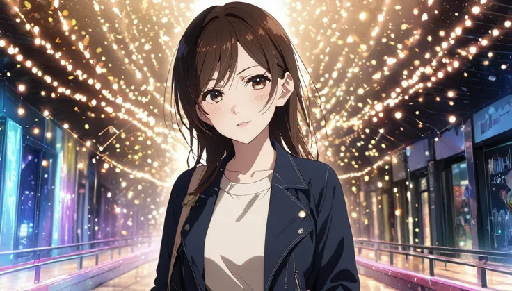 glittering lights, work of art, ultra detaild, definition of 8k, beautiful  face, 1 girl, chizuru ichinose , casual clothes, wom...