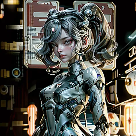 a portrait of a robot woman in the garage at night, science_Fiction