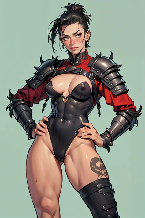 (high resolution, pixel perfect, gorgeous illustrations), (hyper quality, muste piece, etheric: 1.4), ((nsfw)), (((cowboy shot))), face focus, ((solo)), (((Androgynous, boyish))), (((sun_wukong, girl))), (((((punk))))), hot Rocker punk girl, ((((hand on hi...