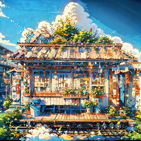 creates a charming anime-style scene with a peaceful background, japanese rural station at dusk, inspired by makoto shinkai&#39;...