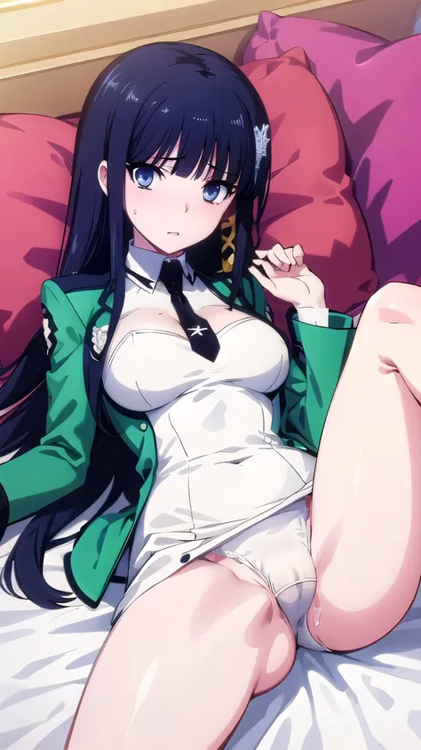 1 personの女の子, alone, masterpiece, Highest quality, 
The Irregular at Magic High School, Miyuki Shiba, Shiba Miyuki, Iris, blue eyes, tsurime, eyelash, Black Hair, Long Hair, Hime cut, Straight hair, Blunt bangs, blunt end, Side Lock, hair ornaments, snowfl...