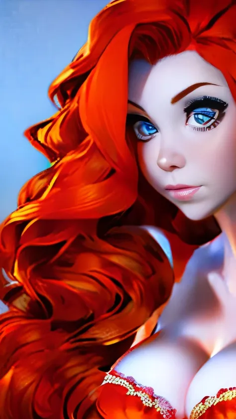 a close up of a woman with red hair and a red and white floral satin bra top, amouranth, better known as amouranth, amouranth as a super villain, young beautiful amouranth, ginger wavy hair, long wavy orange hair, orange glowing hair, orange skin and long ...