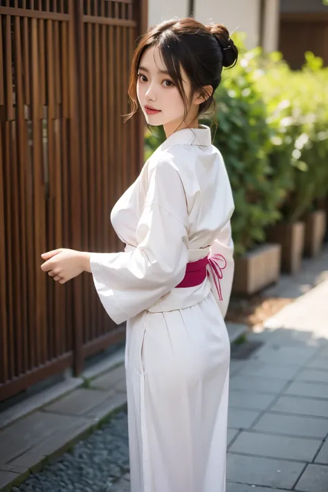 Beautiful Japanese, 21yo, brunette hair, Light-colored yukata,Yukata with thin fabric,Are thin,Flat ,Small breasts,Small Ass,Small waist,