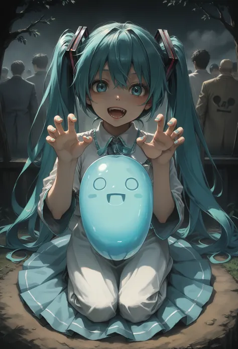 close-up of a man, holding a ball in front of a grave, mikudayo, hatsune miku, portrait of hatsune miku, pixiv contest winner, m...