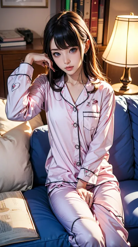 Wearing sexy pajamas, graceful, Coquettish, Study Room, sofa, Random fascinating movements, To the camera, Imaginative, First Love