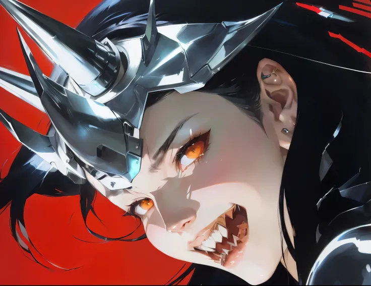 anime painting of a woman with spiked head and black hair, krenz cushart and wenjun lin, james jean ”, otto schmidt, krenz cushart and artem demura, krenz cushart and asher duran, masami kurumada, shusei nagaoka, hajime sorayama designed girl, james jean a...