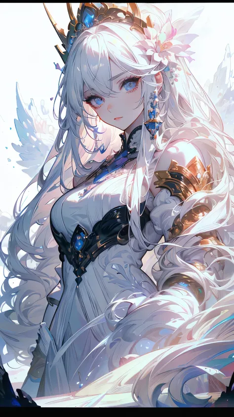 a highly detailed fantasy portrait of a beautiful female mage with long white hair and double braids, wearing an ornate floral b...