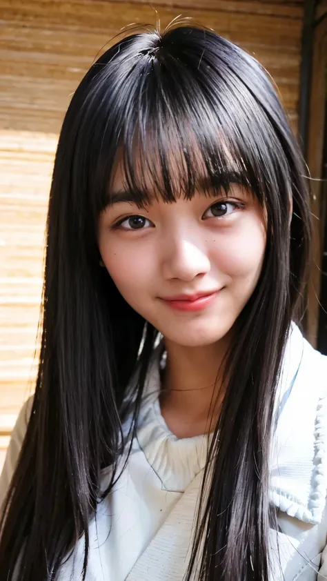 everything modern:1.66, cute japanese women photos, smile, 20-year-old, oil and hair palm for one-length straight hair:1.55, (ph...