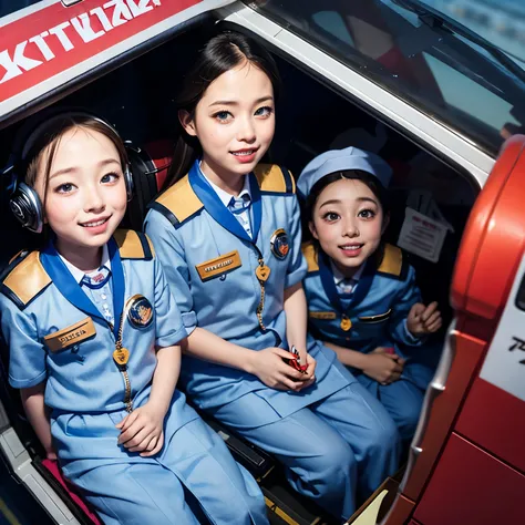 SFW,  ExtremelyDetailed (((Air crew Kids group in Kidzania:1.4))), Childish perfect face, Reflective Eyes, Detailed(Delicate Clothing textures), Corrected Leg to Foot Line, Dynamic Joyful Expressions LifeLike Rendering, ((Specular Reflection:1.28)), TopQua...