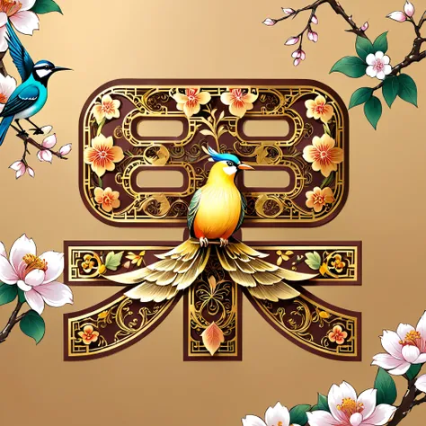 National Trend, Birds and flowers, wrap, Ultra HD, Filigree, Chinese elements, illustration