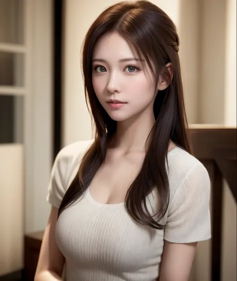 8K, of the highest quality, masutepiece:1.2), (Realistic, Photorealsitic:1.37), of the highest quality, masutepiece, Beautiful young woman, Pensive expression,、A charming、And a gentle look, Cute young lady, Newlywed life、Welcome back、Happy expression、Hair ...