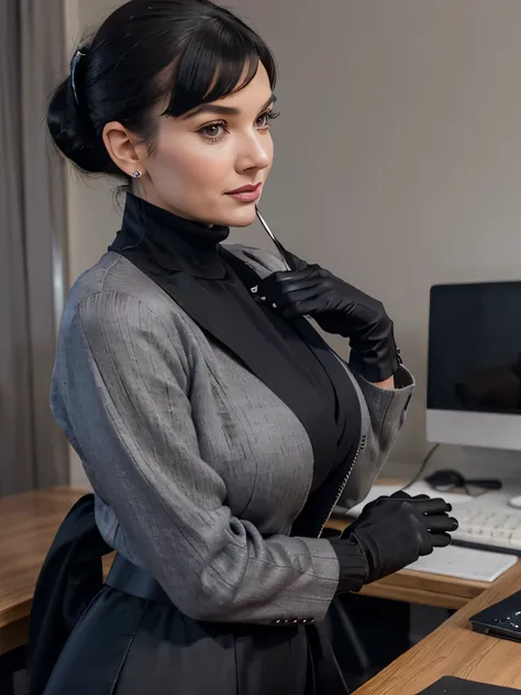 photo of a classy prime minister of parliament woman standing near her desk with her hands a mobile phone making a call, bettie ...