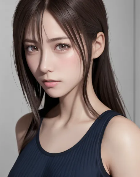 high quality picture, masutepiece, detailed hair texture, Detailed skin texture, Detailed Cloth Texture, 8K, Add fabric details, ultra detailed skin texture, ultra detailed photographic, Skin pores, Portrait of a girl, wearing tank top,